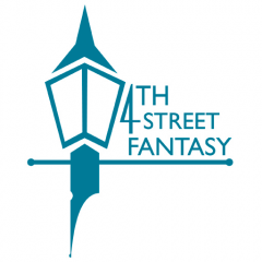 The words "4th Street Fantasy" set next to a logo that mixes a lamp post, a pen, and an open book.